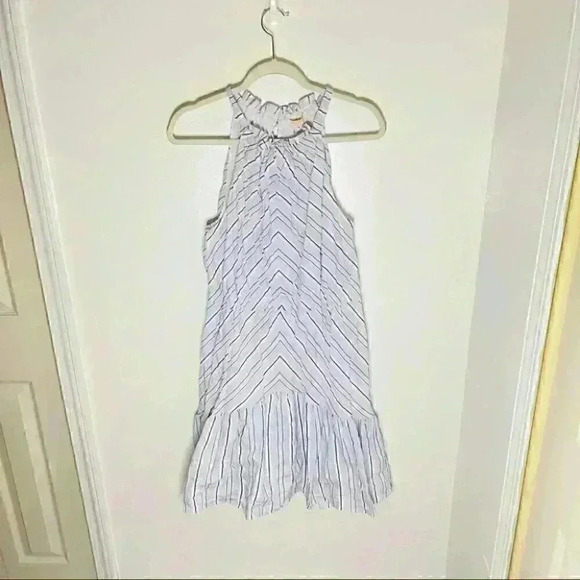 Rebecca Taylor Blue White Stripe Halter Neck Mini Dress Large - Picture 2 of 9